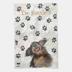 Linge De Cuisine Sourire Long Haired Doxie Empreinte de patte Art o