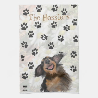 Linge De Cuisine Sourire Long Haired Doxie Empreinte de patte Art o