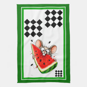 Linge De Cuisine Souris joyeuse mange pastèque
