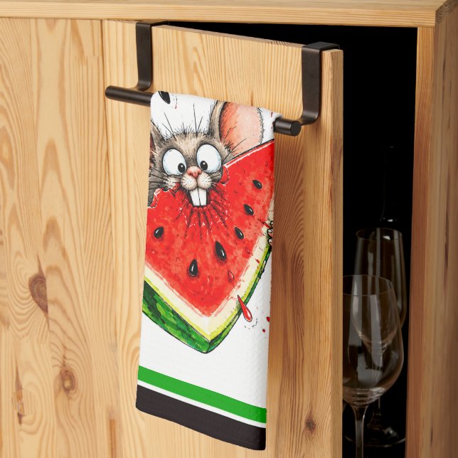 Linge De Cuisine Souris joyeuse mange pastèque (Pliage en tiers)