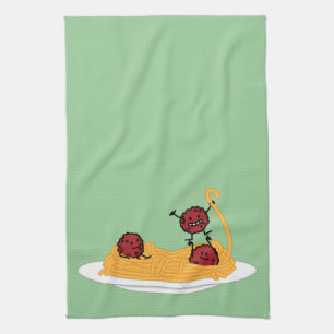 Linge De Cuisine Spaghetti et boulettes de viande heureux