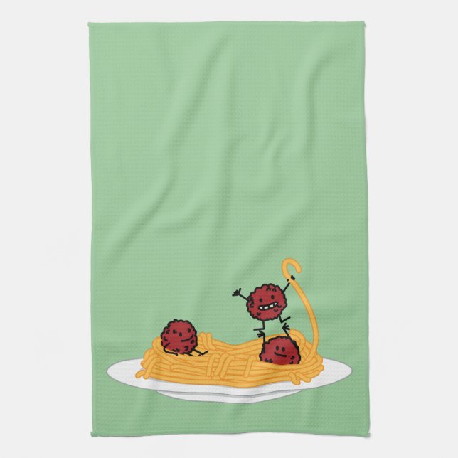 Linge De Cuisine Spaghetti et boulettes de viande heureux (Vertical)