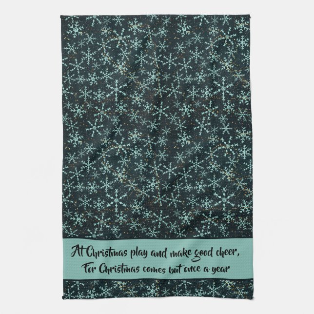 Linge De Cuisine Sparkling Snowflakes Blanc Bleu dans le ciel noir  (Vertical)