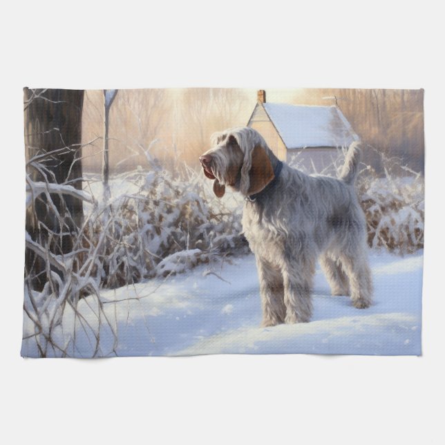 Linge De Cuisine Spinone Italiano Laisser Neige Noël (Horizontal)