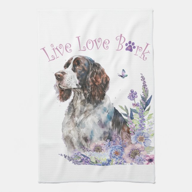 Linge De Cuisine Springer Spaniel Chien Maman Floral (Vertical)