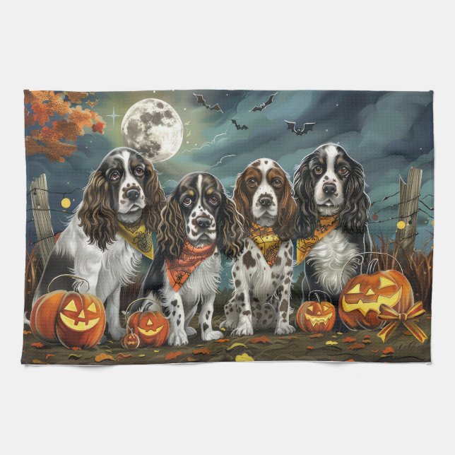 Linge De Cuisine Springer Spaniel Halloween Éffrayant (Horizontal)