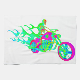 Linge De Cuisine Squelette montant une moto