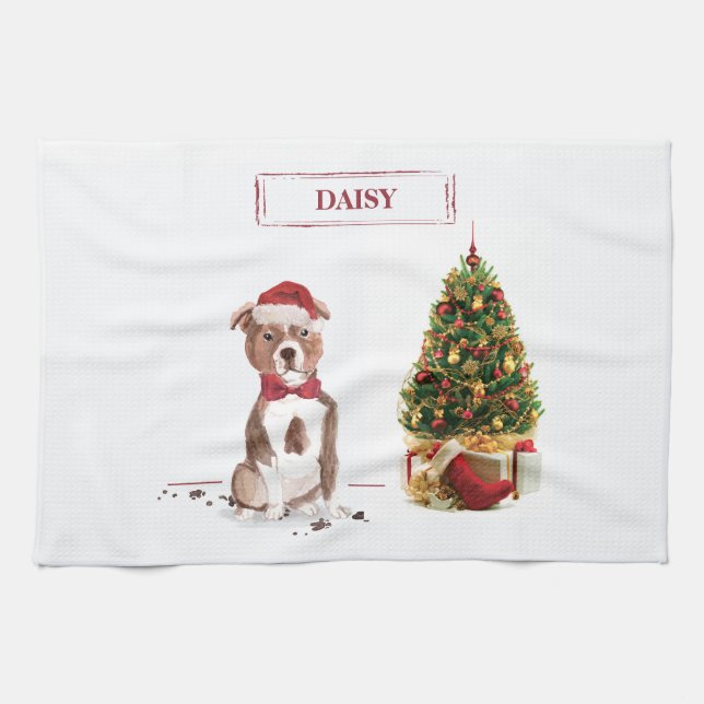 Linge De Cuisine Staffordshire Bull Terrier Funny Chien de Noël (Horizontal)