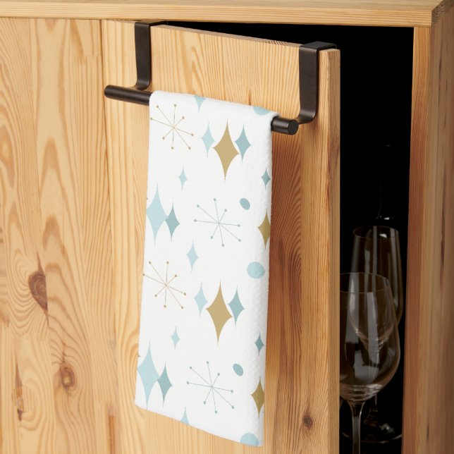 Linge De Cuisine Star Motif Mid-Century Moderne Aqua Gold (Pliage en tiers)