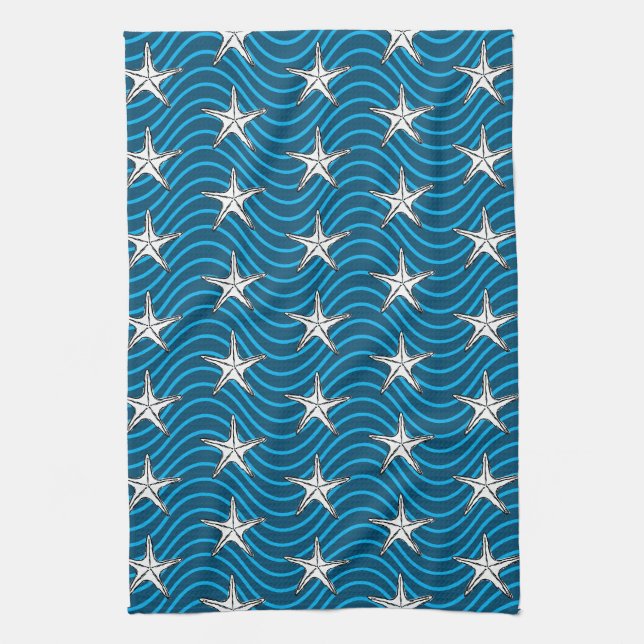Linge De Cuisine Starfish Croquis Motifs de la vague bleue (Vertical)
