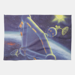 Linge De Cuisine Station spatiale en orbite de science-fiction vint