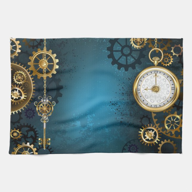 Linge De Cuisine Steampunk Arrière - plan turquoise avec Gears (Horizontal)