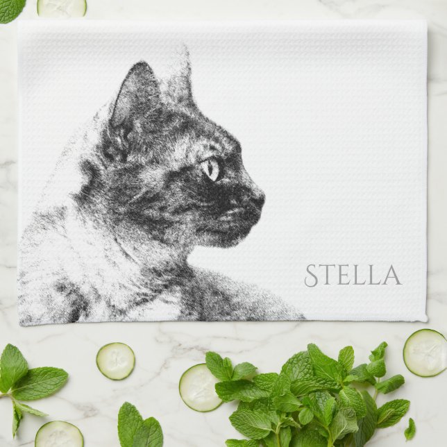 Linge De Cuisine Stella étonnante le chat gris une fine féline (Plié)