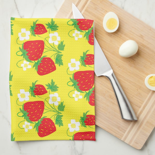 Linge De Cuisine Strawberry and Flower Yellow Pattern (Quart Plié)