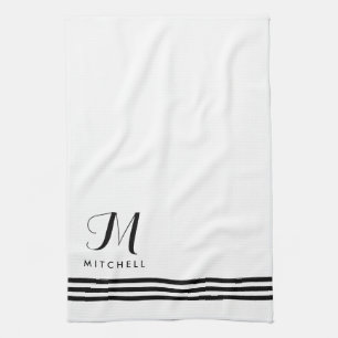 Linge De Cuisine Stripes et Monogrammes à pointes noir et blanc