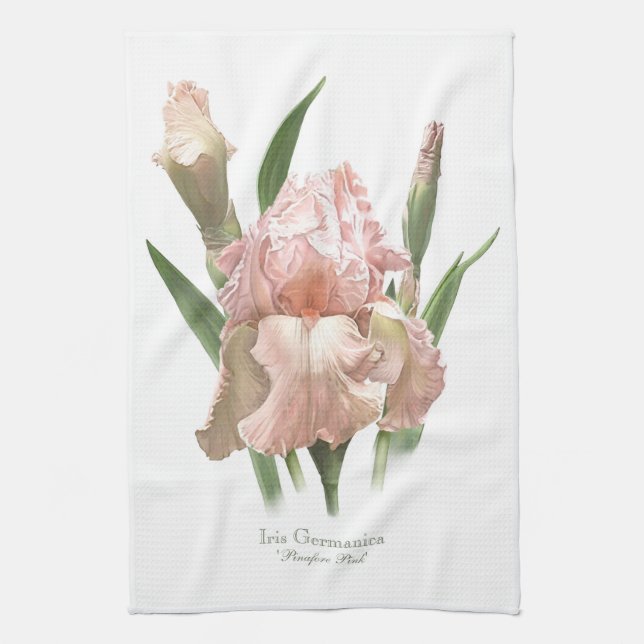 Linge De Cuisine Style Art Botanique Iris Plutôt Rose Ruffé (Vertical)