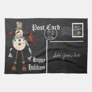 Linge De Cuisine Style Chalkboard Blue Snowman Design de carte post
