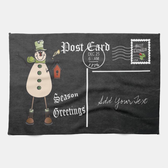 Linge De Cuisine Style Chalkboard Design Carte postale Green Snowma (Horizontal)