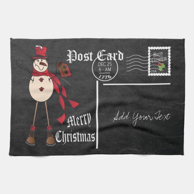 Linge De Cuisine Style Chalkboard Design Carte postale Rouge Snowma (Horizontal)