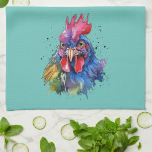 Linge De Cuisine Style d'aquarelle de poulet du coq du pays