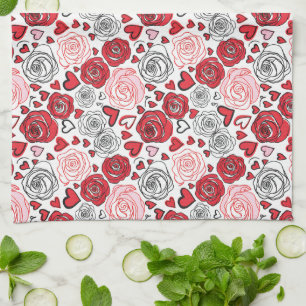 Linge De Cuisine Style d'art gribouillé Roses rouges roses cœurs Sa