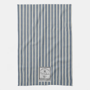 Linge De Cuisine Style français Bleu Crème rayures Étiquette Marmal