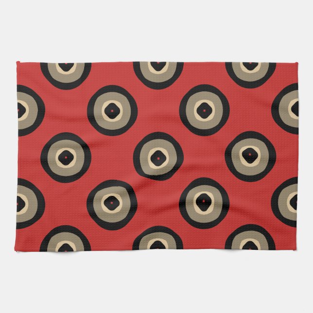 Linge De Cuisine Style rétro - Motif noir et rouge (Horizontal)