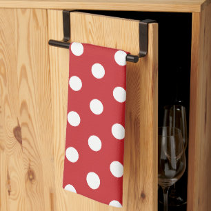 Linge De Cuisine Style Rouge avec Point Blanc Uni