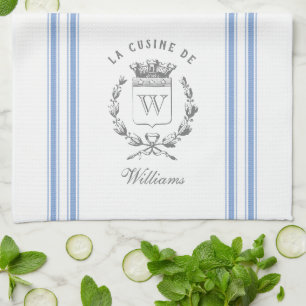 Linge De Cuisine Style Vintage bleu sac français avec nom personnal