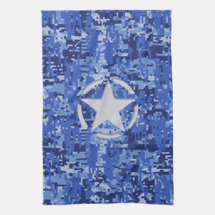 Linge De Cuisine Stylo Star Retro Camouflage bleu marine