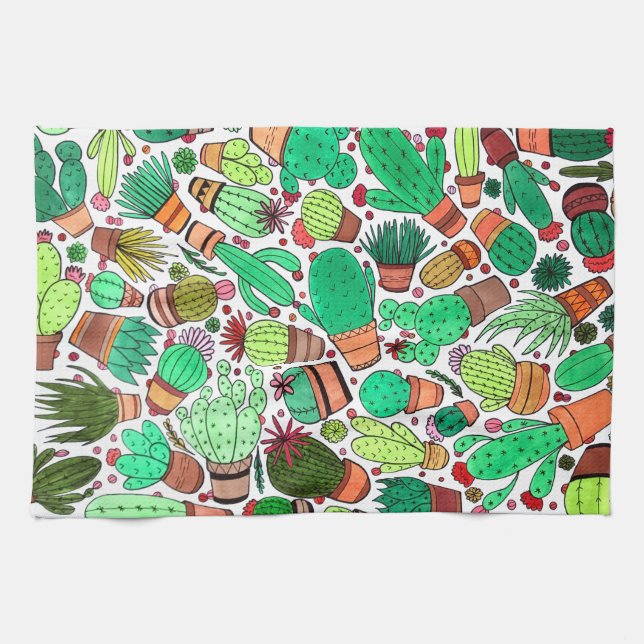 Linge De Cuisine Succulent Cactus Pots Plante Vert Cactus Jardin (Horizontal)