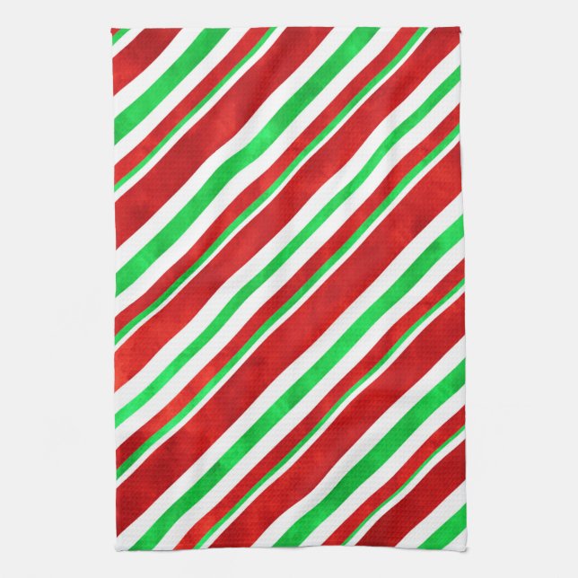 Linge De Cuisine Sucre de canne d'aquarelle rouge vert rayures 2 (Vertical)
