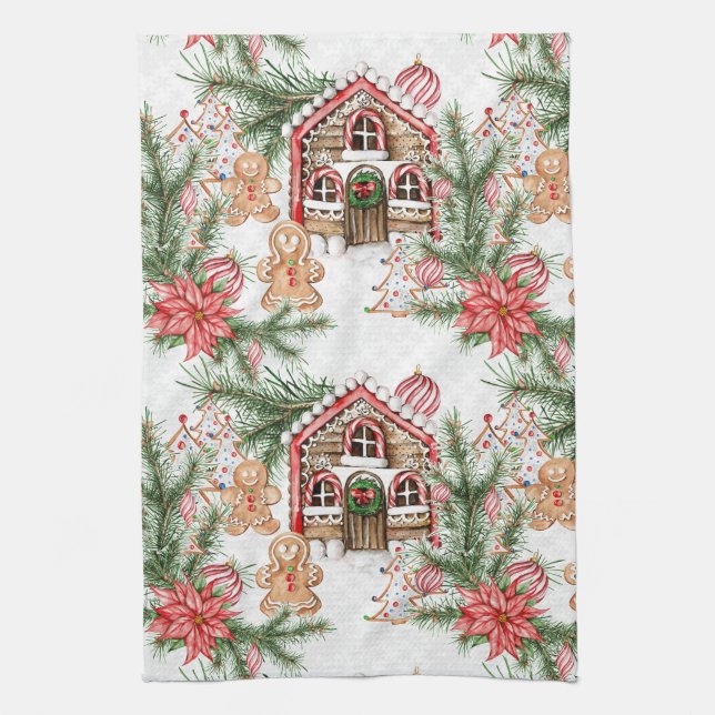 Linge De Cuisine Sucre de canne house, poinsettia, homme en pain d' (Vertical)