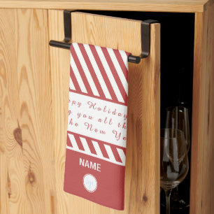 LINGE DE CUISINE SUCRE DE CANNE ROUGE ET BLANC JOYEUX VACANCES LOGO