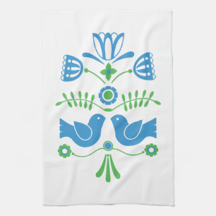 Linge De Cuisine Suédois Folk Art Blue Birds and Flowers