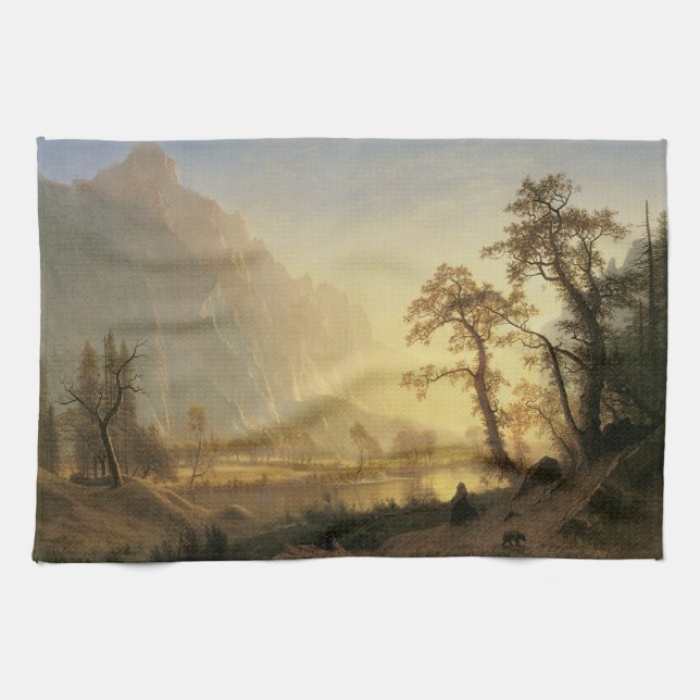 Linge De Cuisine Sunrise, Vallée de Yosemite par Albert Bierstadt (Horizontal)