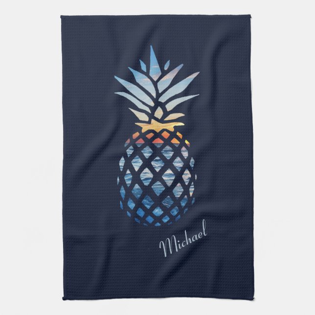Linge De Cuisine Sunset Beach Ananas Personnalisé Ménage (Vertical)