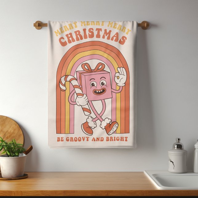 Linge De Cuisine Super et brillant Noël Joyeux Amusant Retro Hippie (Créateur téléchargé)