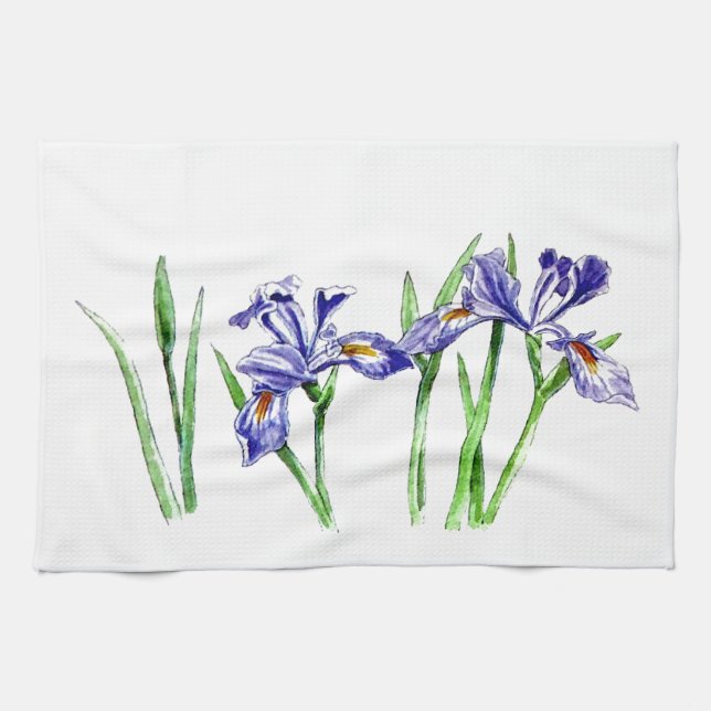 Linge De Cuisine Super Feminine Blue Iris Design Photo (Horizontal)