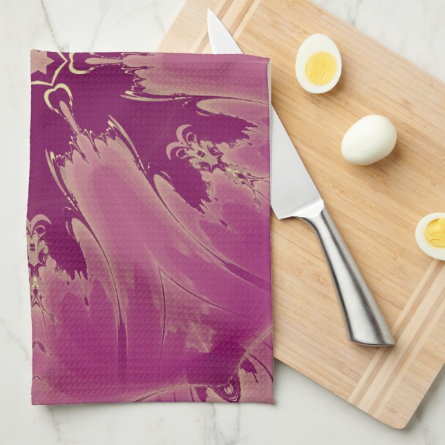 Linge De Cuisine Superbes teintes violettes de fleurs exotiques (Quart Plié)