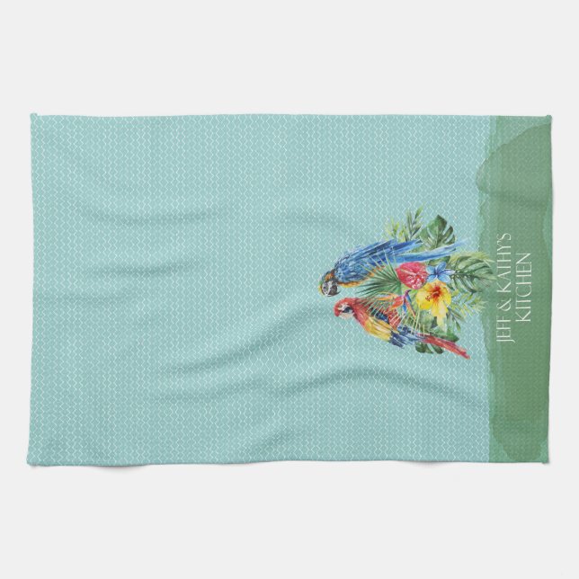 Linge De Cuisine Sur les perroquets tropicaux de temps d'île (Horizontal)