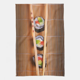Linge De Cuisine Sushi et baguettes en bois