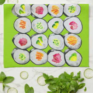 Linge De Cuisine Sushi Time aquarelle wasabi