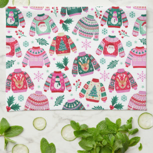 Linge De Cuisine Sweaters de Noël moches avec Père Noël et rennes