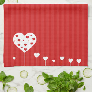 Linge De Cuisine Sweet Lovely Romantique Rouge Coeurs blancs
