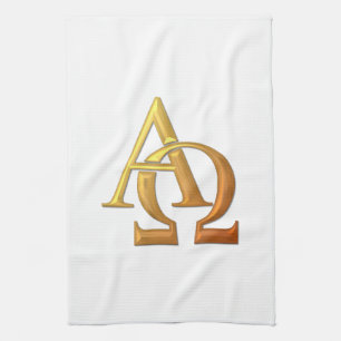 Linge De Cuisine Symbole "à trois dimensions" d'or alpha et d'Omeg