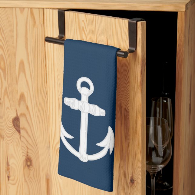 Linge De Cuisine Symbole d'Ancre nautique blanc/bleu (Pliage en tiers)