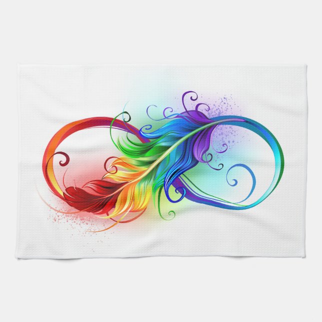 Linge De Cuisine Symbole d'infini avec plume arc-en-ciel (Horizontal)