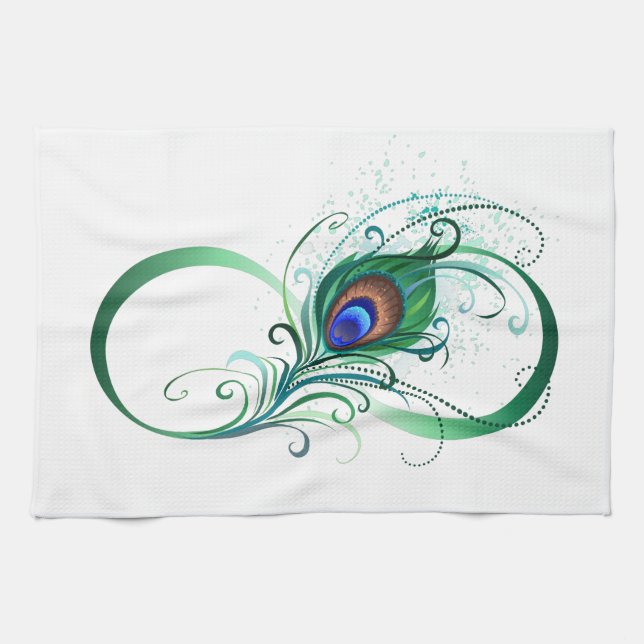 Linge De Cuisine Symbole d'infini avec plume de paon (Horizontal)