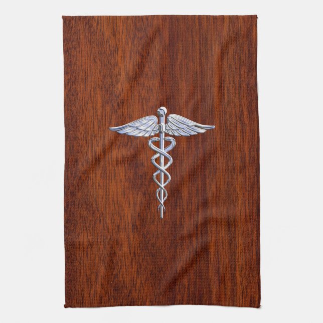 Linge De Cuisine Symbole Médicale de Caduceus en argent Imprimer (Vertical)